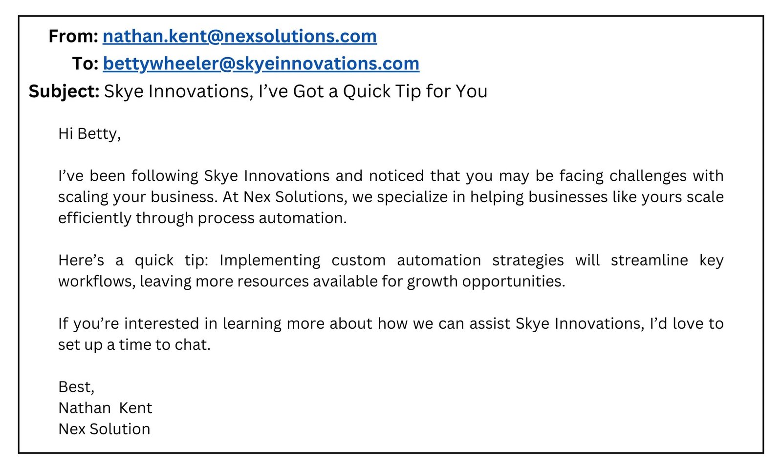 value proposition cold email example